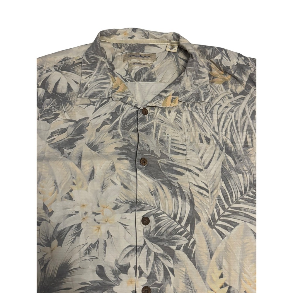 Tommy Bahama Mens XXL Gray Silk Tropical Floral Camp Shirt Original Fit Button